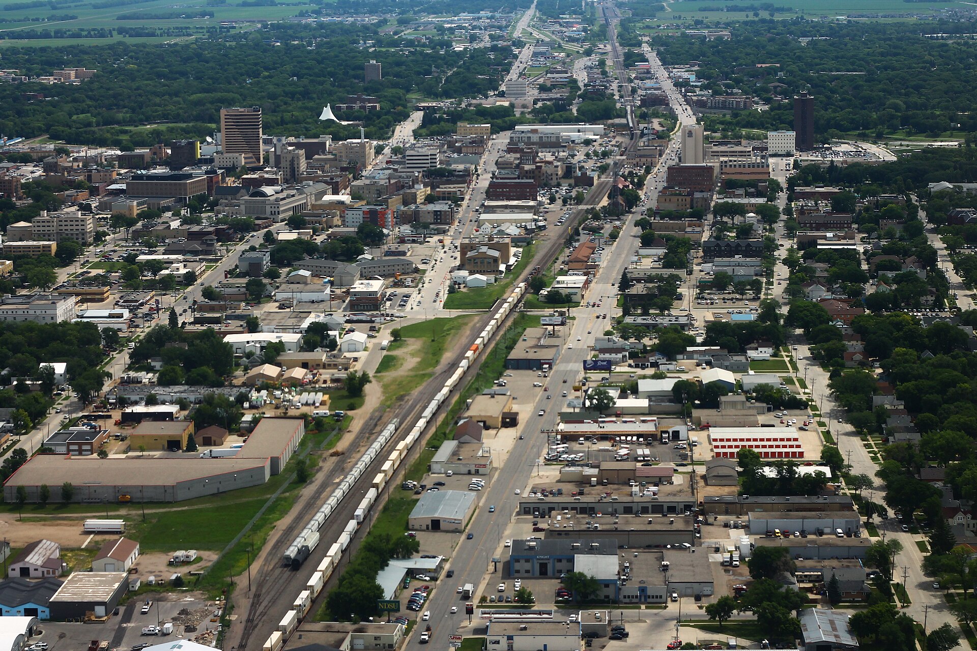 Aerial view of Fargo, representing CSWE-accredited BSW programs in North Dakota